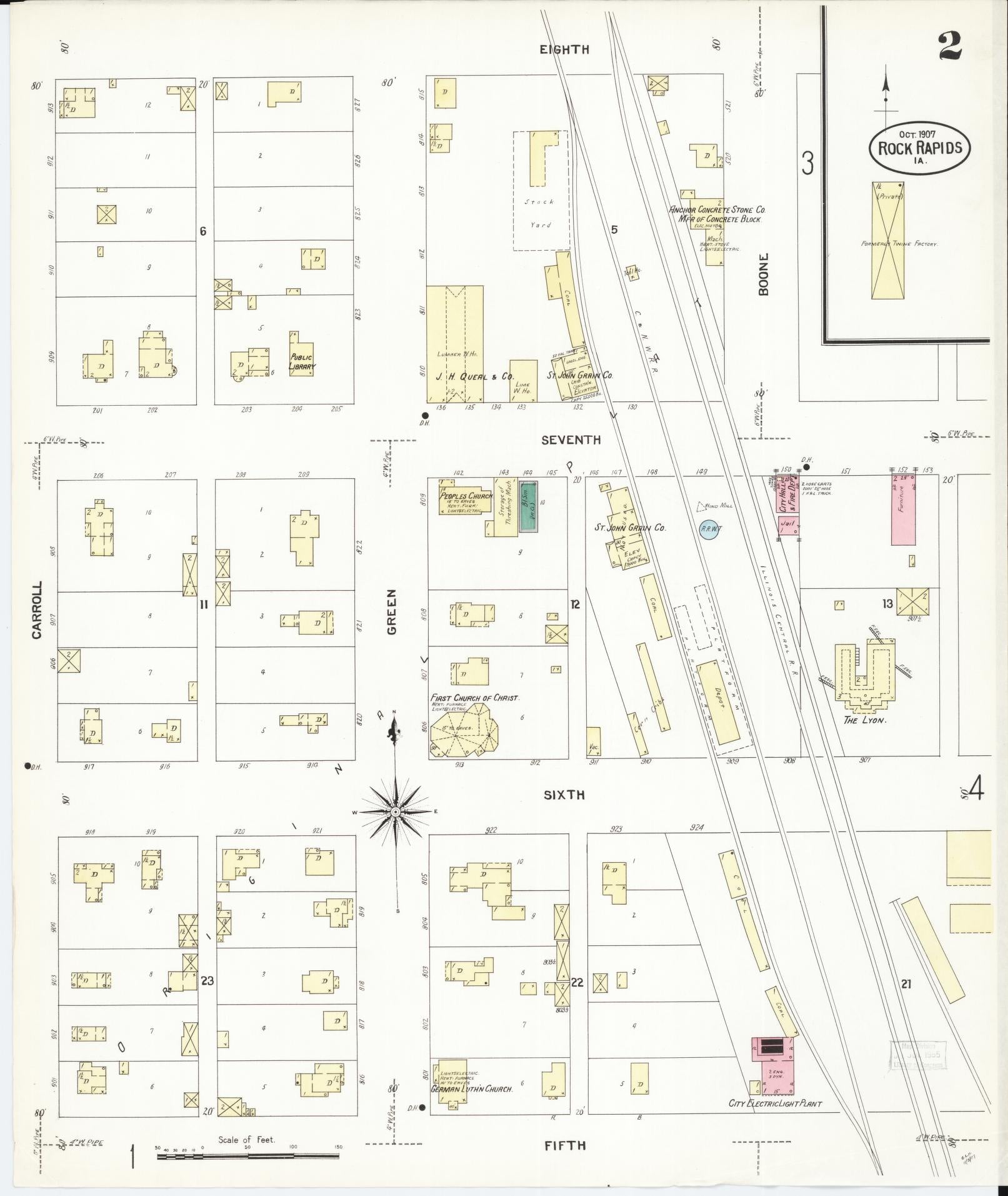 Sanborn Fire Insurance Map from Rock Rapids, Lyon County, Iowa (1907), Sheet #0002 - Historic Sanborn Fire Insurance Map Print