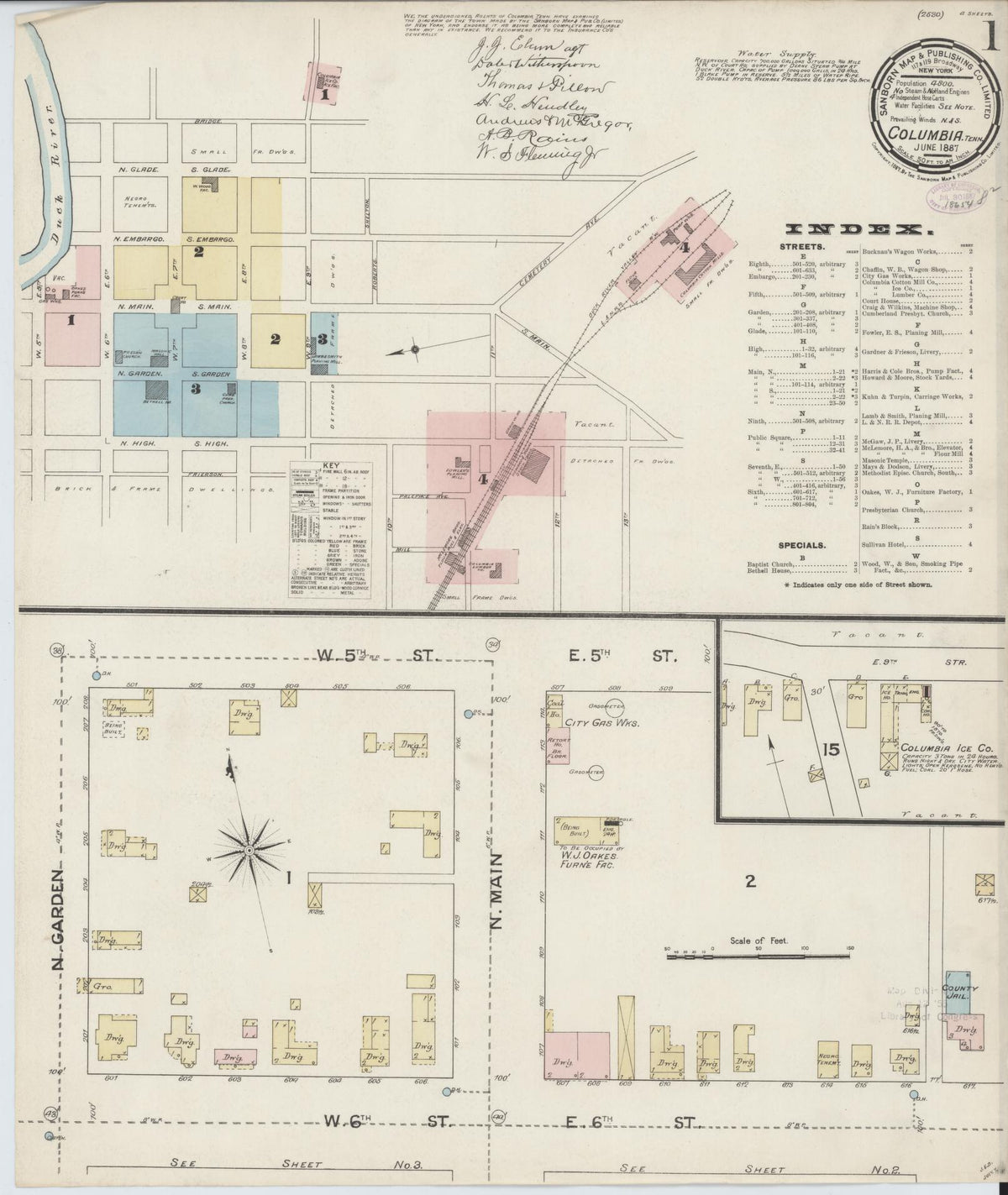 Sanborn Fire Insurance Map from Columbia, Maury County, Tennessee (1887), Sheet #0001 - Complete Map Set gallery image, historic Sanborn map, vintage wall art, Tennessee Tennessee