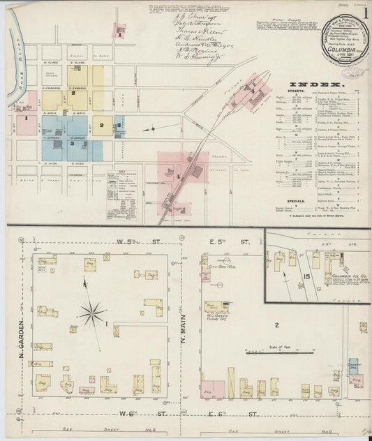 Sanborn Fire Insurance Map from Columbia, Maury County, Tennessee (1887), Sheet #0001 - Complete Map Set gallery image, historic Sanborn map, vintage wall art, Tennessee Tennessee
