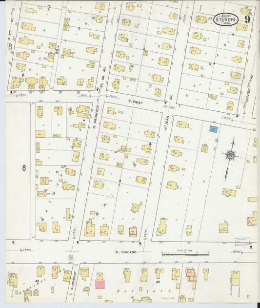 Sanborn Fire Insurance Map from Sturgis, Saint Joseph County, Michigan (1911), Sheet #0009 - Historic Sanborn Fire Insurance Map Print, vintage old map wall art, antique decor, genealogy gift, Michigan Michigan map
