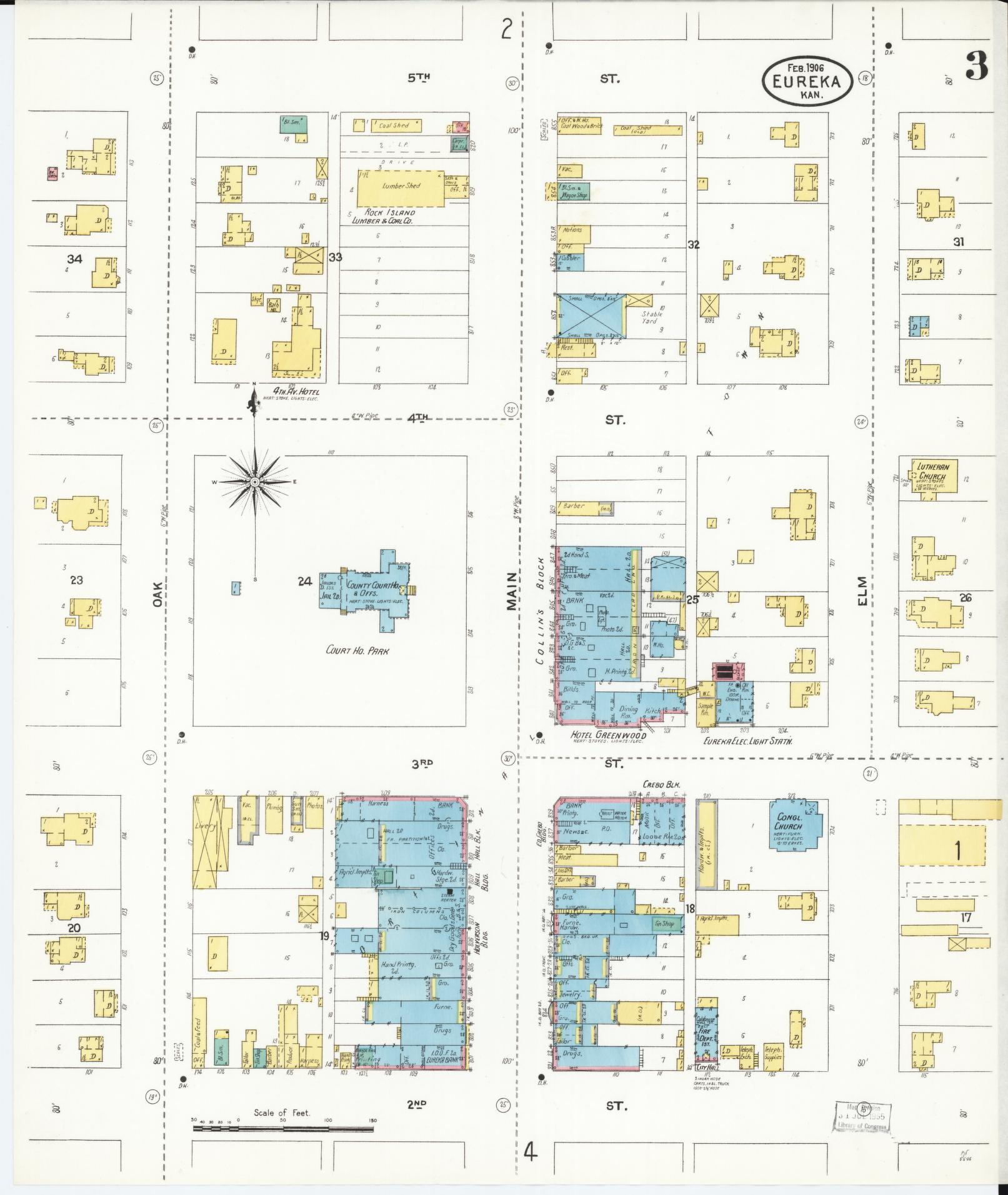 Sanborn Fire Insurance Map from Eureka, Greenwood County, Kansas (1906), Sheet #0003 - Complete Map Set gallery image, historic Sanborn map, vintage wall art, Kansas Kansas