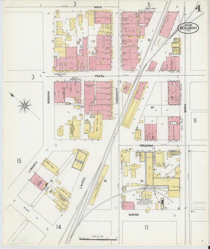 Sanborn Fire Insurance Map from Beaumont, Jefferson County, Texas (1902), Sheet #0004 - Historic Sanborn Fire Insurance Map Print, vintage old map wall art, antique decor, genealogy gift, Texas Texas map