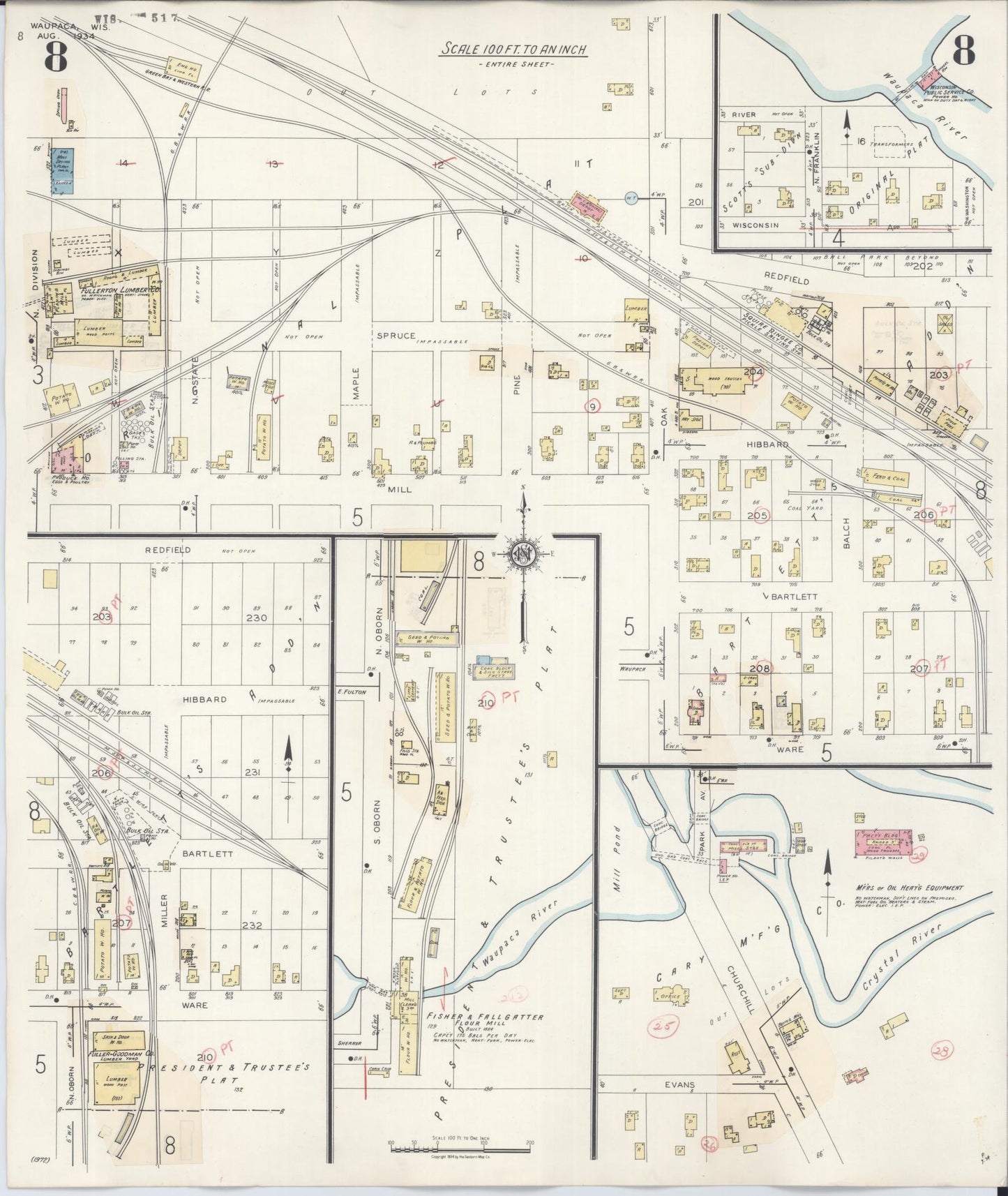 Sanborn Fire Insurance Map from Waupaca, Waupaca County, Wisconsin (1941), Sheet #0008 - Complete Map Set gallery image, historic Sanborn map, vintage wall art, Wisconsin Wisconsin