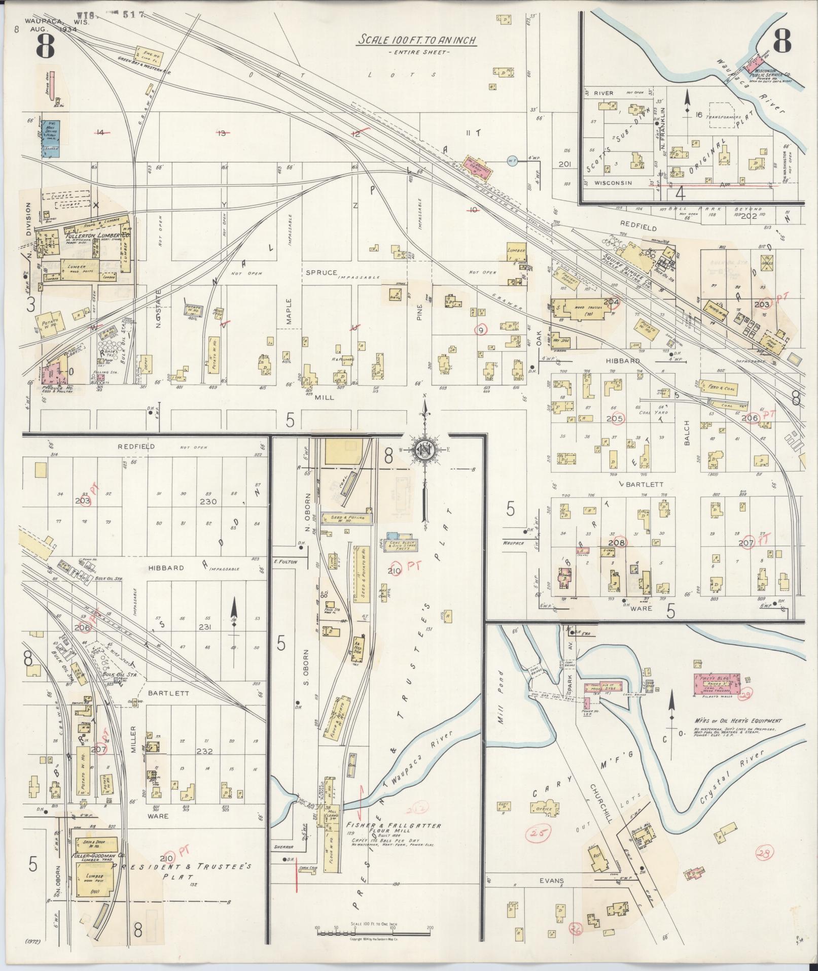 Sanborn Fire Insurance Map from Waupaca, Waupaca County, Wisconsin (1941), Sheet #0008 - Complete Map Set gallery image, historic Sanborn map, vintage wall art, Wisconsin Wisconsin