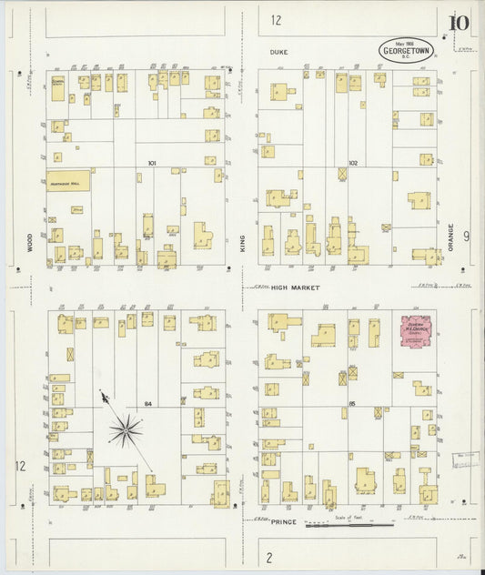 Sanborn Fire Insurance Map from Georgetown, Georgetown County, South Carolina (1908), Sheet #0010 - Historic Sanborn Fire Insurance Map Print, vintage old map wall art, antique decor, genealogy gift, South Carolina South Carolina map