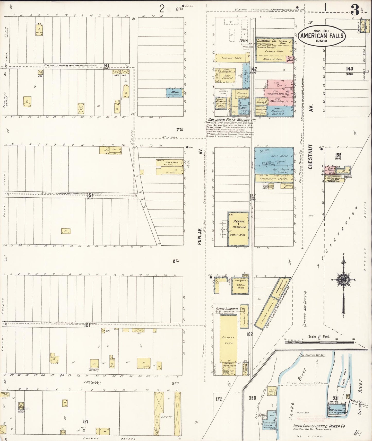 Sanborn Fire Insurance Map from American Falls, Power County, Idaho (1911), Sheet #0003 - Historic Sanborn Fire Insurance Map Print, vintage old map wall art, antique decor, genealogy gift, Idaho Idaho map