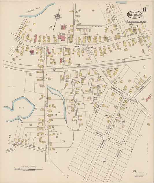 Sanborn Fire Insurance Map from Westbrook, Cumberland County, Maine (1922), Sheet #0006 - Historic Sanborn Fire Insurance Map Print, vintage old map wall art, antique decor, genealogy gift, Maine Maine map