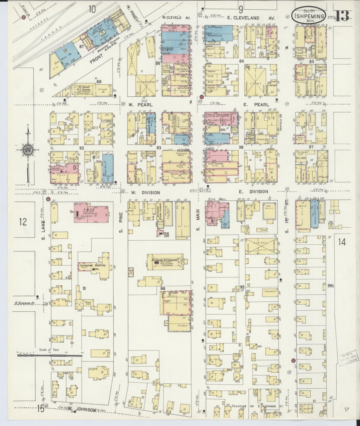 Sanborn Fire Insurance Map from Ishpeming, Marquette County, Michigan (1911), Sheet #0013 - Complete Map Set gallery image, historic Sanborn map, vintage wall art, Michigan Michigan