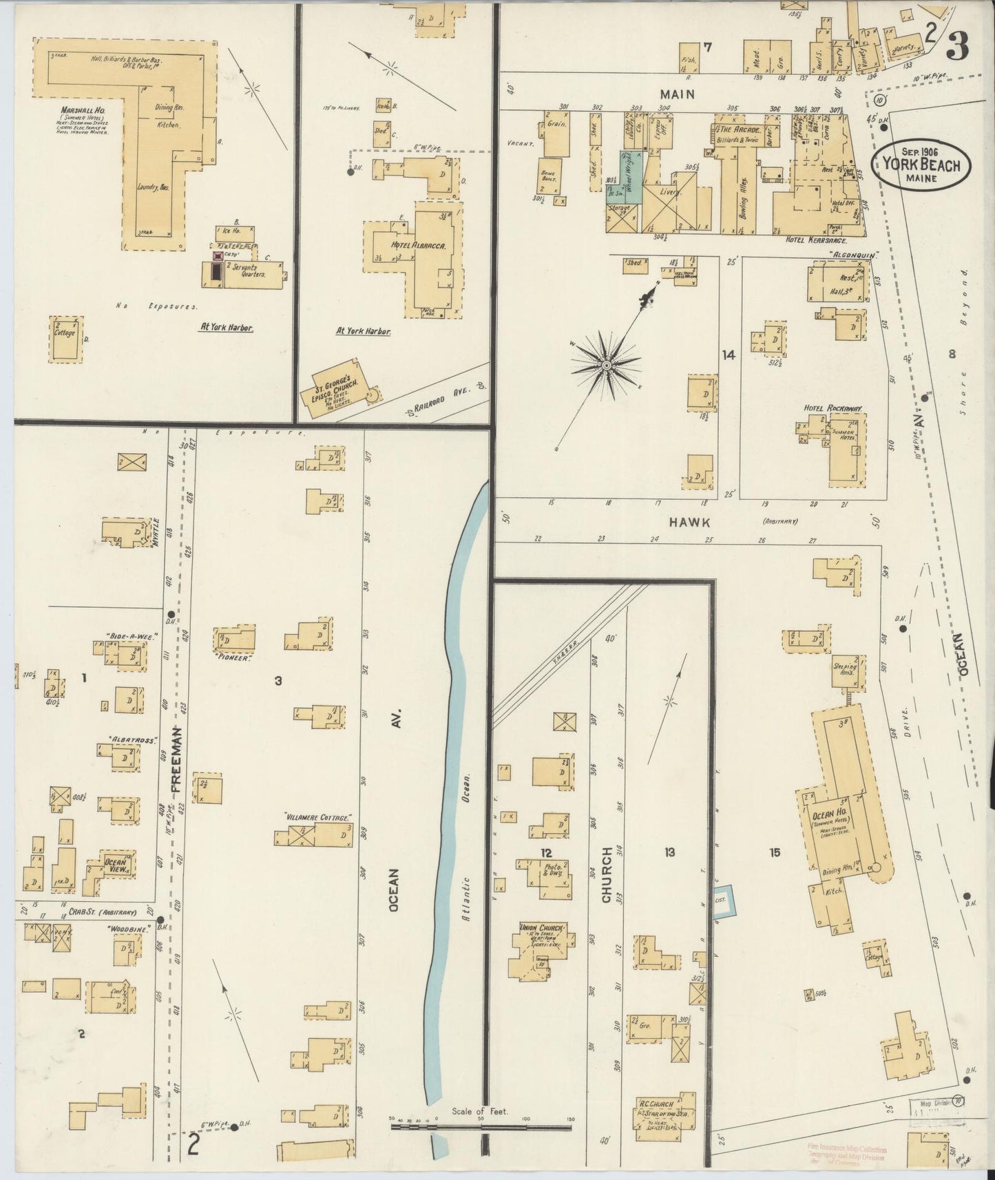 Sanborn Fire Insurance Map from York Beach, York County, Maine (1906), Sheet #0003 - Complete Map Set gallery image, historic Sanborn map, vintage wall art, Maine Maine