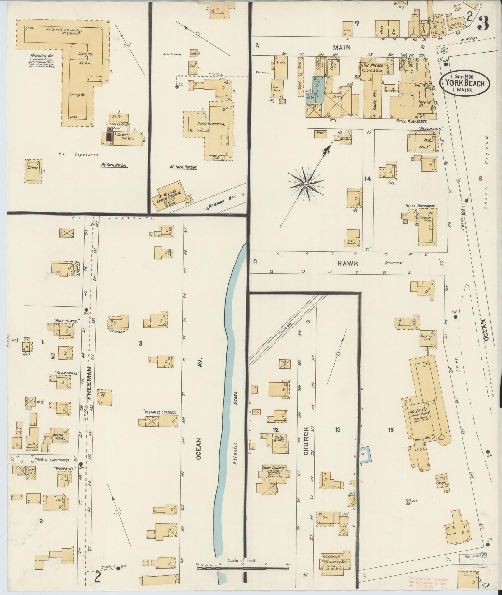 Sanborn Fire Insurance Map from York Beach, York County, Maine (1906), Sheet #0003 - Complete Map Set gallery image, historic Sanborn map, vintage wall art, Maine Maine