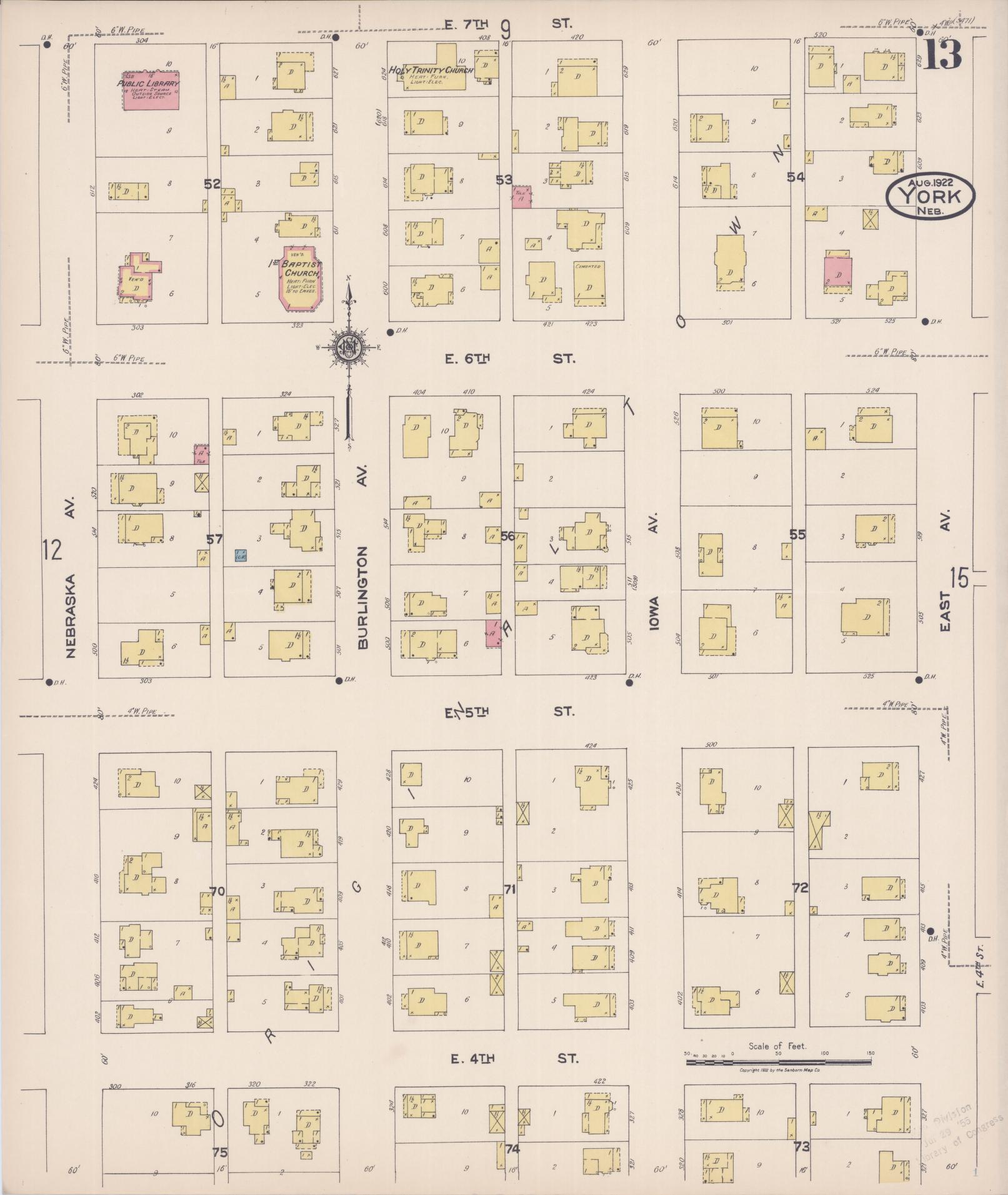Sanborn Fire Insurance Map from York, York County, Nebraska (1922), Sheet #0013 - Historic Sanborn Fire Insurance Map Print, vintage old map wall art, antique decor, genealogy gift, Nebraska Nebraska map