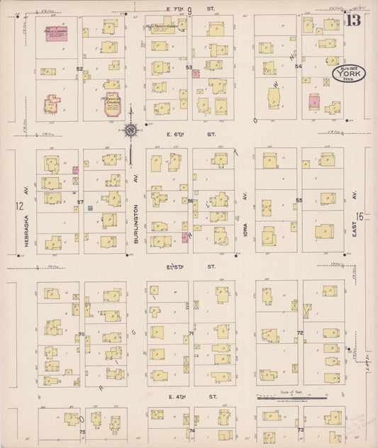 Sanborn Fire Insurance Map from York, York County, Nebraska (1922), Sheet #0013 - Historic Sanborn Fire Insurance Map Print, vintage old map wall art, antique decor, genealogy gift, Nebraska Nebraska map