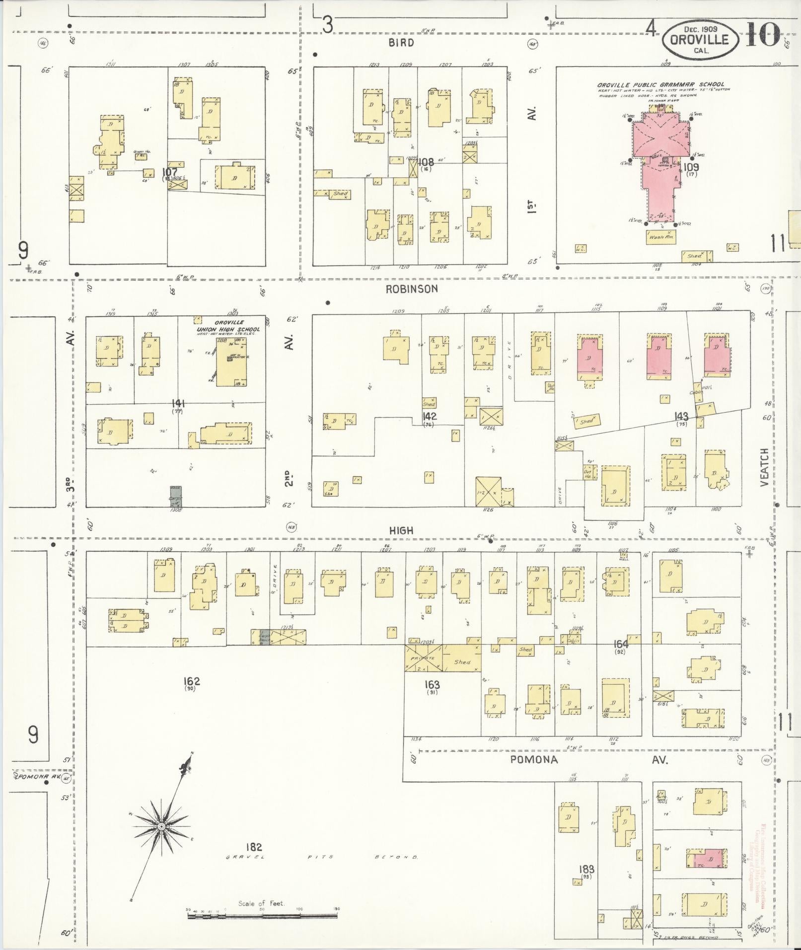 Sanborn Fire Insurance Map from Oroville, Butte County, California (1909), Sheet #0010 - Complete Map Set gallery image, historic Sanborn map, vintage wall art, California California