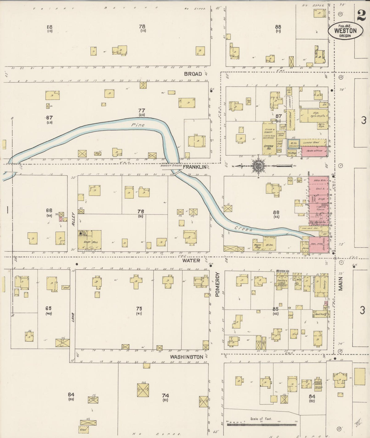 Sanborn Fire Insurance Map from Weston, Umatilla County, Oregon (1912), Sheet #0002 - Historic Sanborn Fire Insurance Map Print, vintage old map wall art, antique decor, genealogy gift, Oregon Oregon map