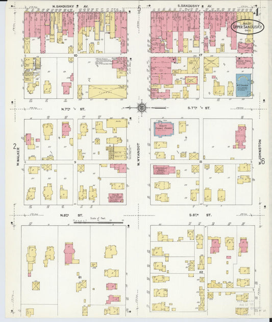 Sanborn Fire Insurance Map from Upper Sandusky, Wyandot County, Ohio (1911), Sheet #0004 - Historic Sanborn Fire Insurance Map Print, vintage old map wall art, antique decor, genealogy gift, Ohio Ohio map