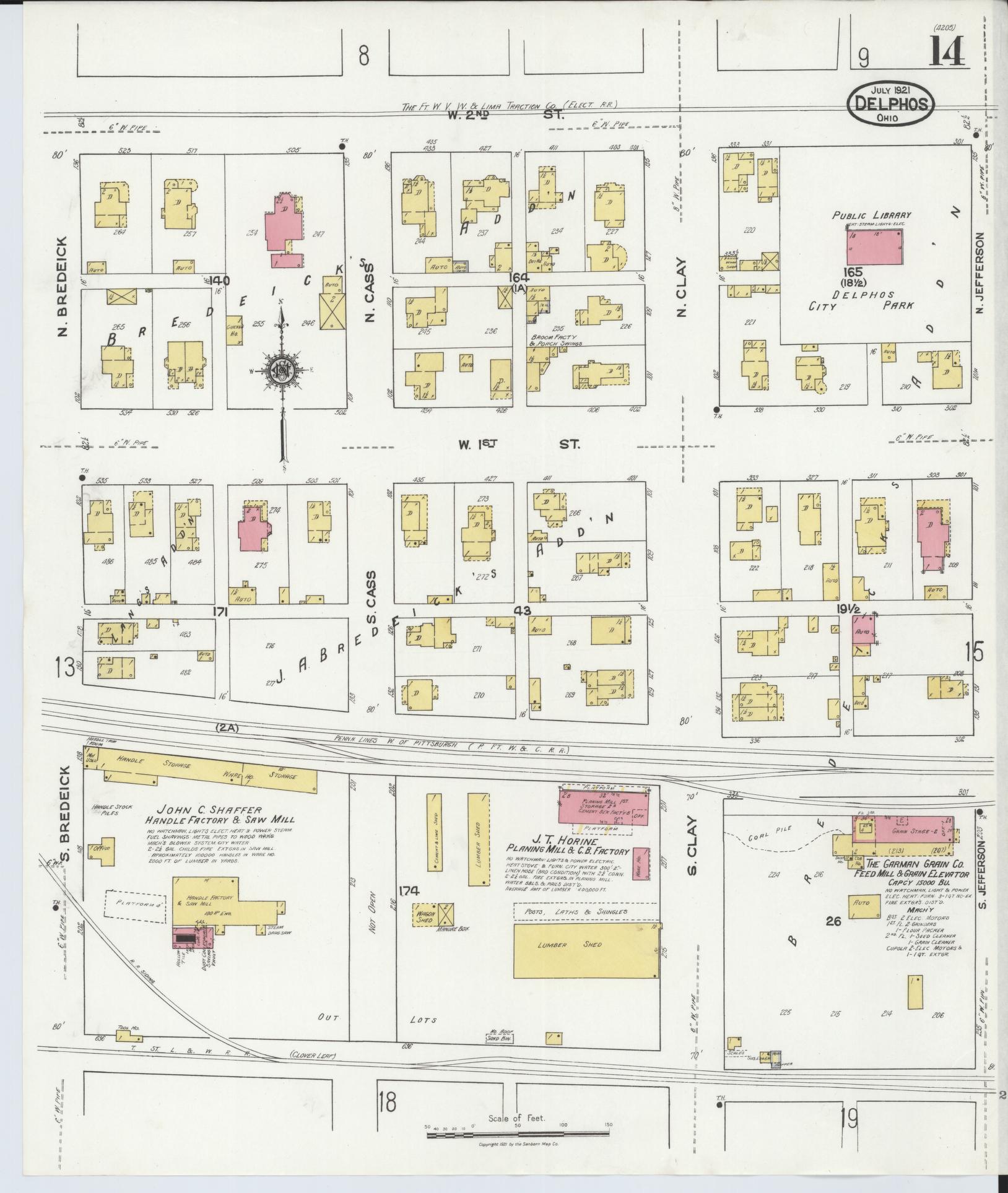 Sanborn Fire Insurance Map from Delphos, Van Wert And Allen Counties, Ohio (1921), Sheet #0014 - Historic Sanborn Fire Insurance Map Print, vintage old map wall art, antique decor, genealogy gift, Ohio Ohio map