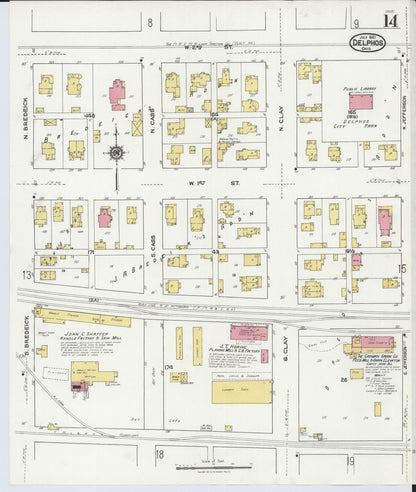 Sanborn Fire Insurance Map from Delphos, Van Wert And Allen Counties, Ohio (1921), Sheet #0014 - Historic Sanborn Fire Insurance Map Print, vintage old map wall art, antique decor, genealogy gift, Ohio Ohio map