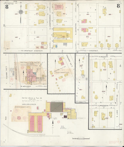 Sanborn Fire Insurance Map from Harrisonville, Cass County, Missouri (1939), Sheet #0008 - Historic Sanborn Fire Insurance Map Print, vintage old map wall art, antique decor, genealogy gift, Missouri Missouri map