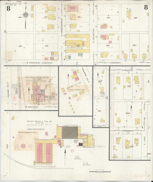 Sanborn Fire Insurance Map from Harrisonville, Cass County, Missouri (1939), Sheet #0008 - Historic Sanborn Fire Insurance Map Print, vintage old map wall art, antique decor, genealogy gift, Missouri Missouri map