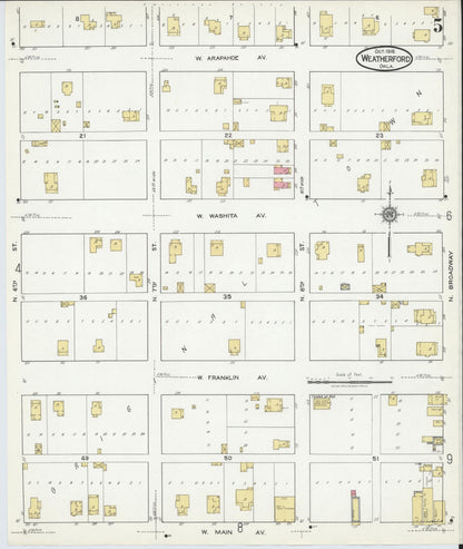 Sanborn Fire Insurance Map from Weatherford, Custer County, Oklahoma (1918), Sheet #0005 - Complete Map Set gallery image, historic Sanborn map, vintage wall art, Oklahoma Oklahoma