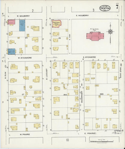 Sanborn Fire Insurance Map from Denton, Denton County, Texas (1921), Sheet #0007 - Complete Map Set gallery image, historic Sanborn map, vintage wall art, Texas Texas