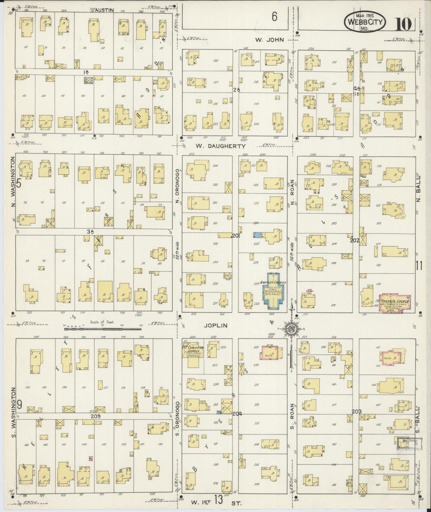 Sanborn Fire Insurance Map from Webb City, Jasper County, Missouri (1915), Sheet #0010 - Complete Map Set gallery image, historic Sanborn map, vintage wall art, Missouri Missouri