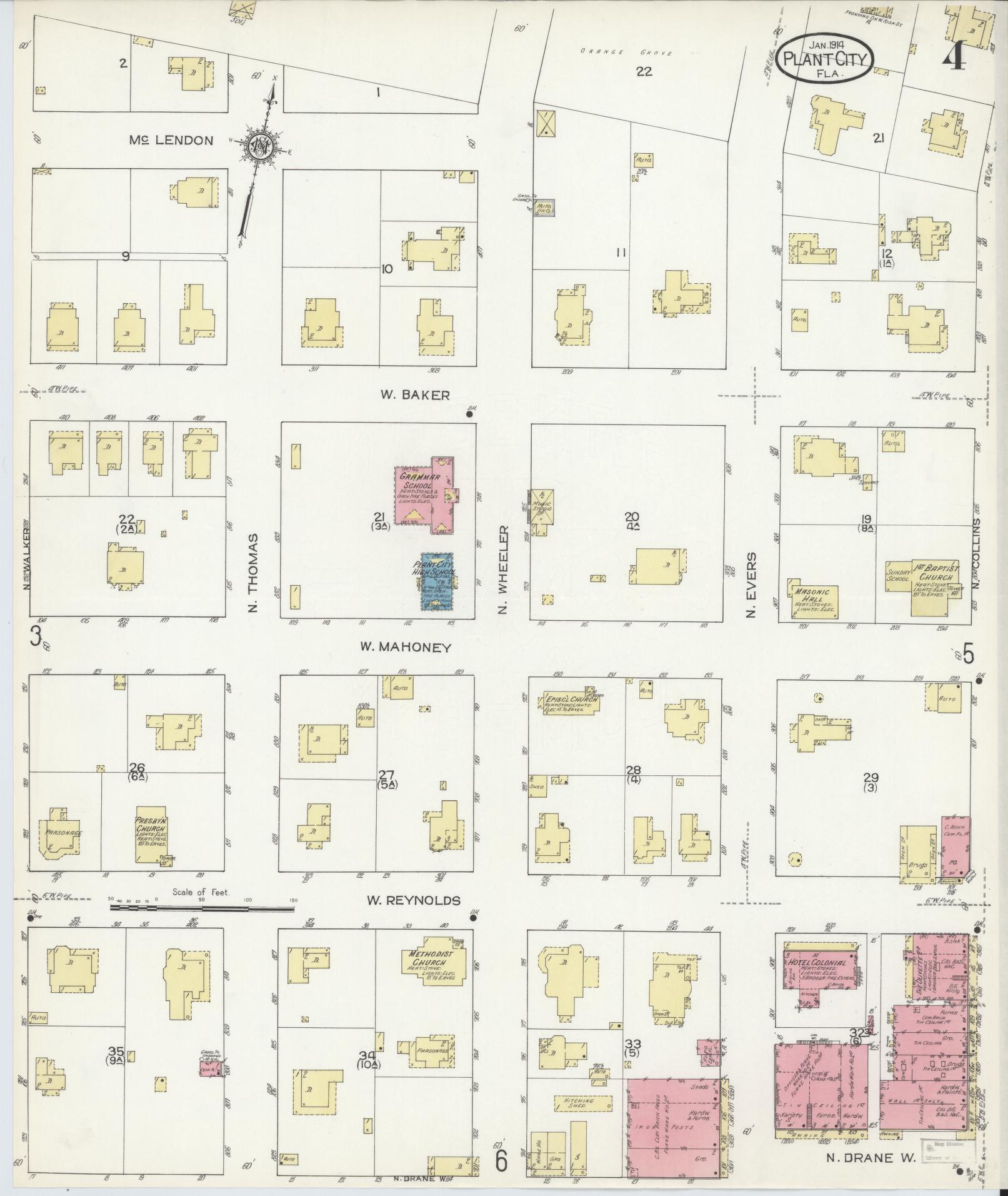 Sanborn Fire Insurance Map from Plant City, Hillborough County, Florida (1914), Sheet #0004 - Complete Map Set gallery image, historic Sanborn map, vintage wall art, Florida Florida