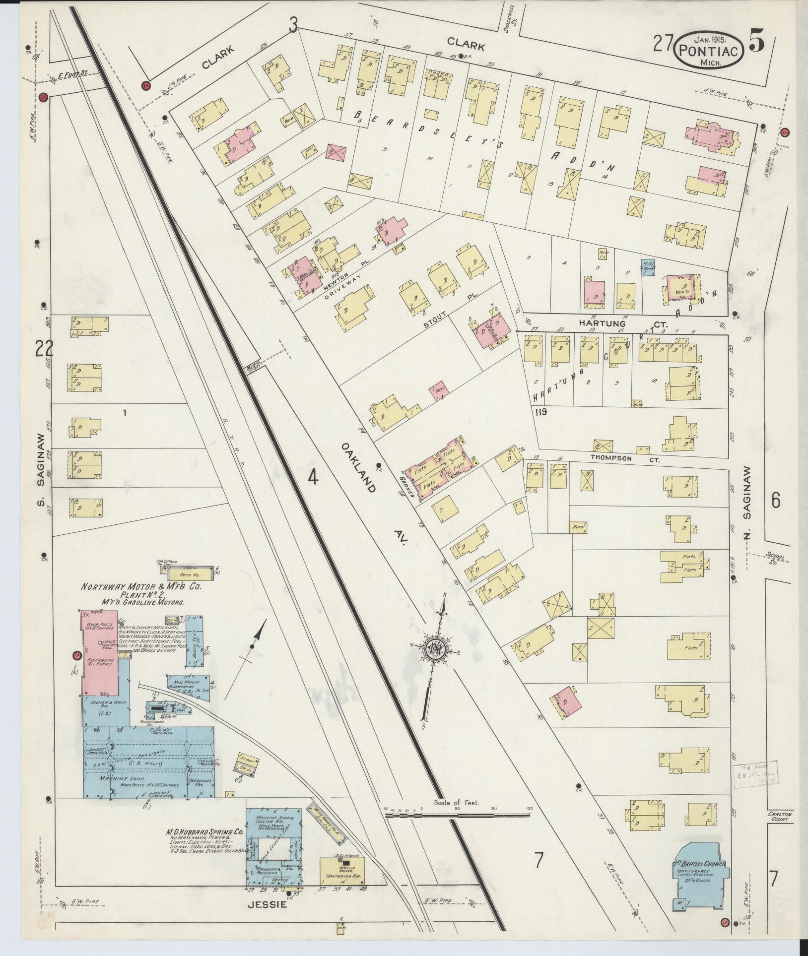 Sanborn Fire Insurance Map from Pontiac, Oakland County, Michigan (1915), Sheet #0005 - Complete Map Set gallery image, historic Sanborn map, vintage wall art, Michigan Michigan