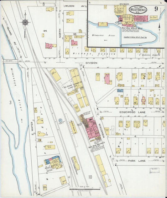 Sanborn Fire Insurance Map from West Bend, Washington County, Wisconsin (1919), Sheet #0009 - Historic Sanborn Fire Insurance Map Print, vintage old map wall art, antique decor, genealogy gift, Wisconsin Wisconsin map