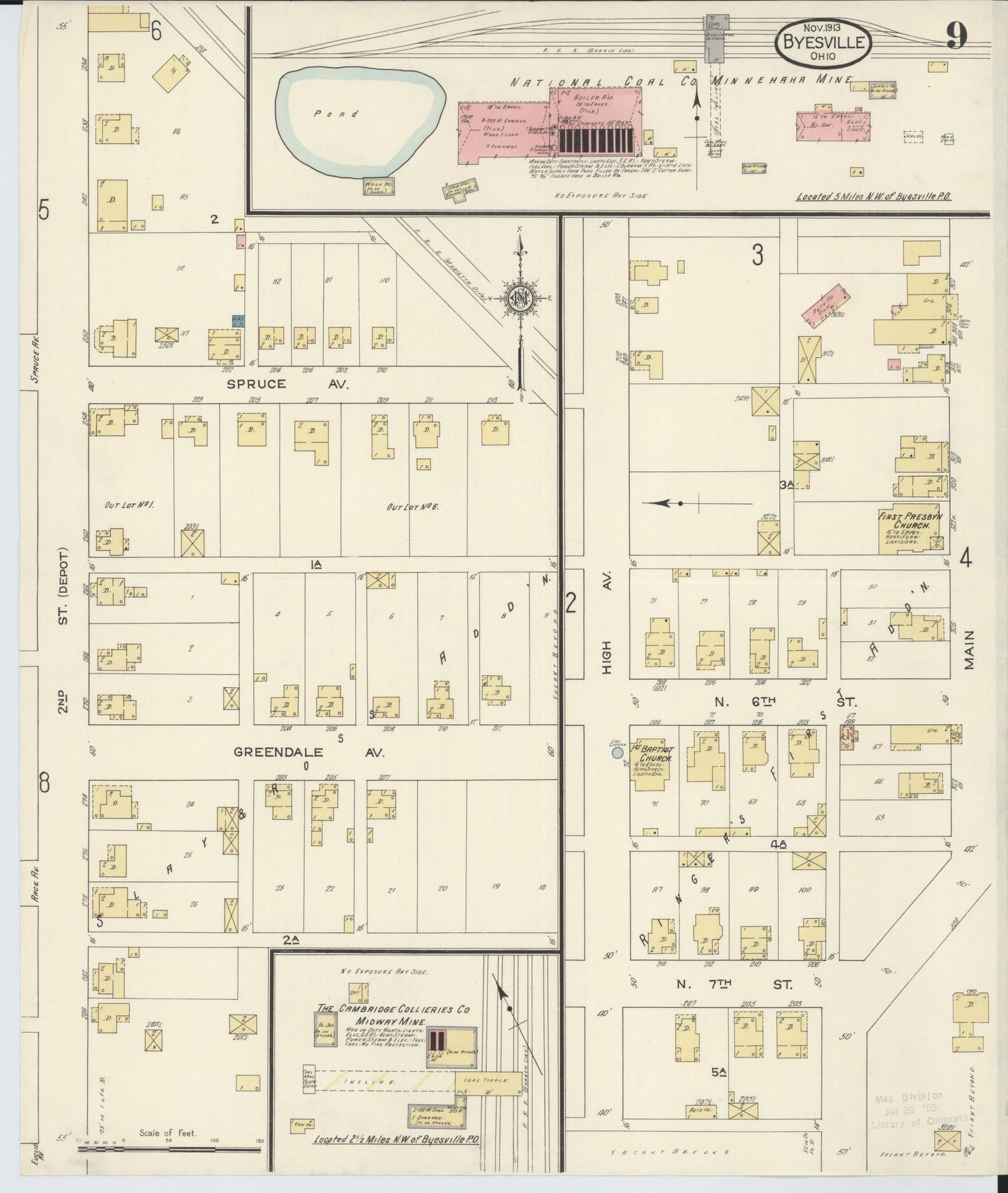 Sanborn Fire Insurance Map from Byesville, Guernsey County, Ohio (1913), Sheet #0009 - Historic Sanborn Fire Insurance Map Print, vintage old map wall art, antique decor, genealogy gift, Ohio Ohio map