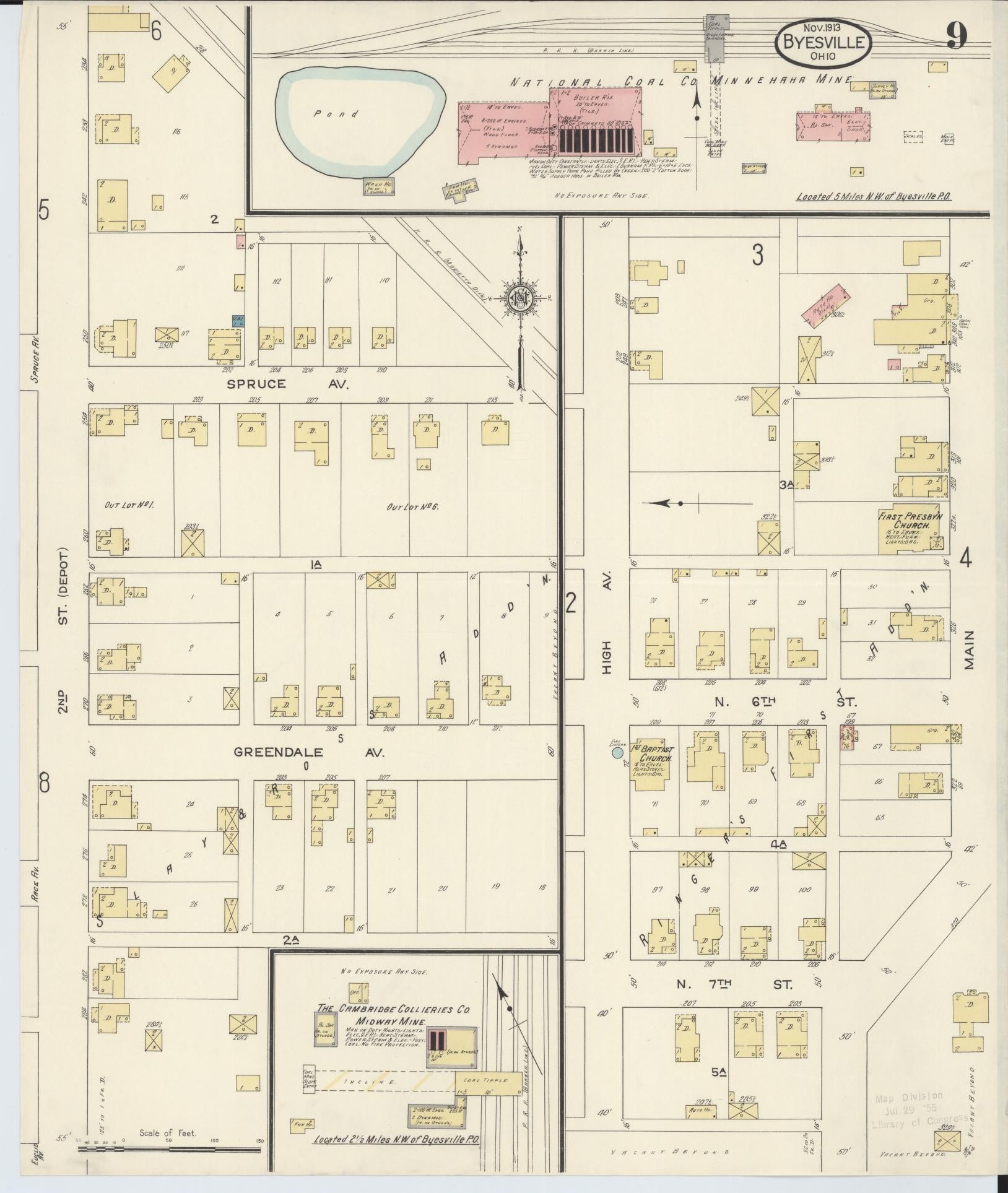 Sanborn Fire Insurance Map from Byesville, Guernsey County, Ohio (1913), Sheet #0009 - Historic Sanborn Fire Insurance Map Print, vintage old map wall art, antique decor, genealogy gift, Ohio Ohio map