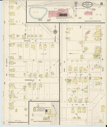 Sanborn Fire Insurance Map from Byesville, Guernsey County, Ohio (1913), Sheet #0009 - Historic Sanborn Fire Insurance Map Print, vintage old map wall art, antique decor, genealogy gift, Ohio Ohio map