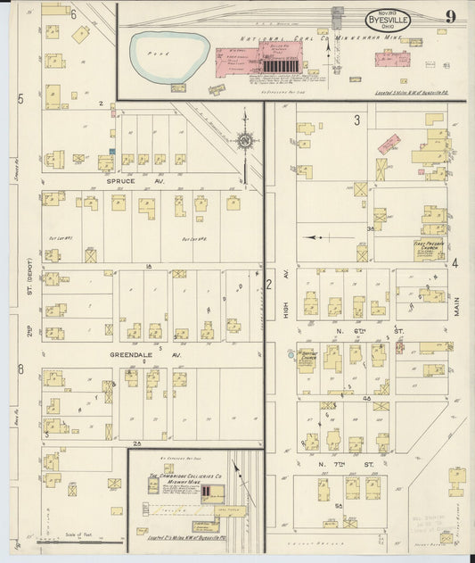 Sanborn Fire Insurance Map from Byesville, Guernsey County, Ohio (1913), Sheet #0009 - Historic Sanborn Fire Insurance Map Print, vintage old map wall art, antique decor, genealogy gift, Ohio Ohio map