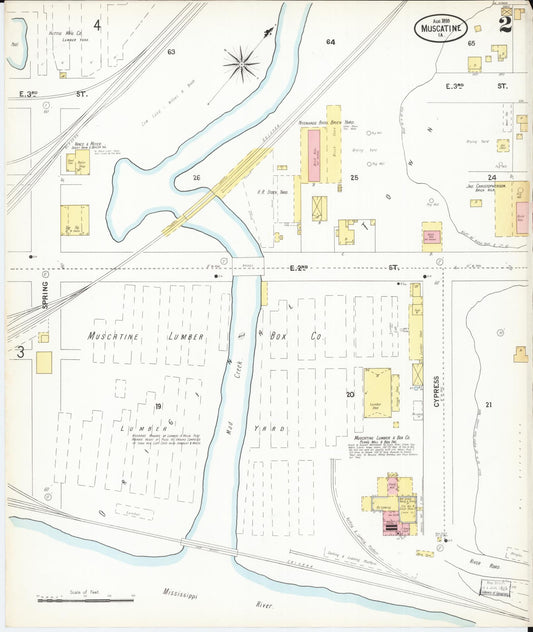 Sanborn Fire Insurance Map from Muscatine, Muscatine County, Iowa (1899), Sheet #0002 - Historic Sanborn Fire Insurance Map Print, vintage old map wall art