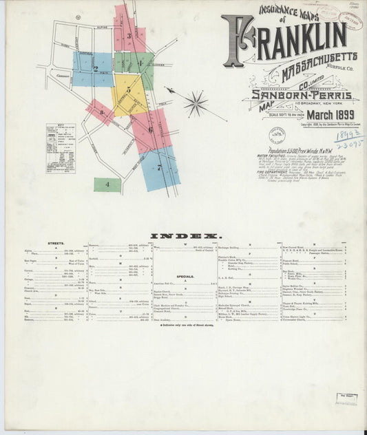 Sanborn Fire Insurance Map from Franklin, Norfolk County, Massachusetts (1899), Sheet #0001 - Complete Map Set gallery image, historic Sanborn map, vintage wall art, Massachusetts Massachusetts
