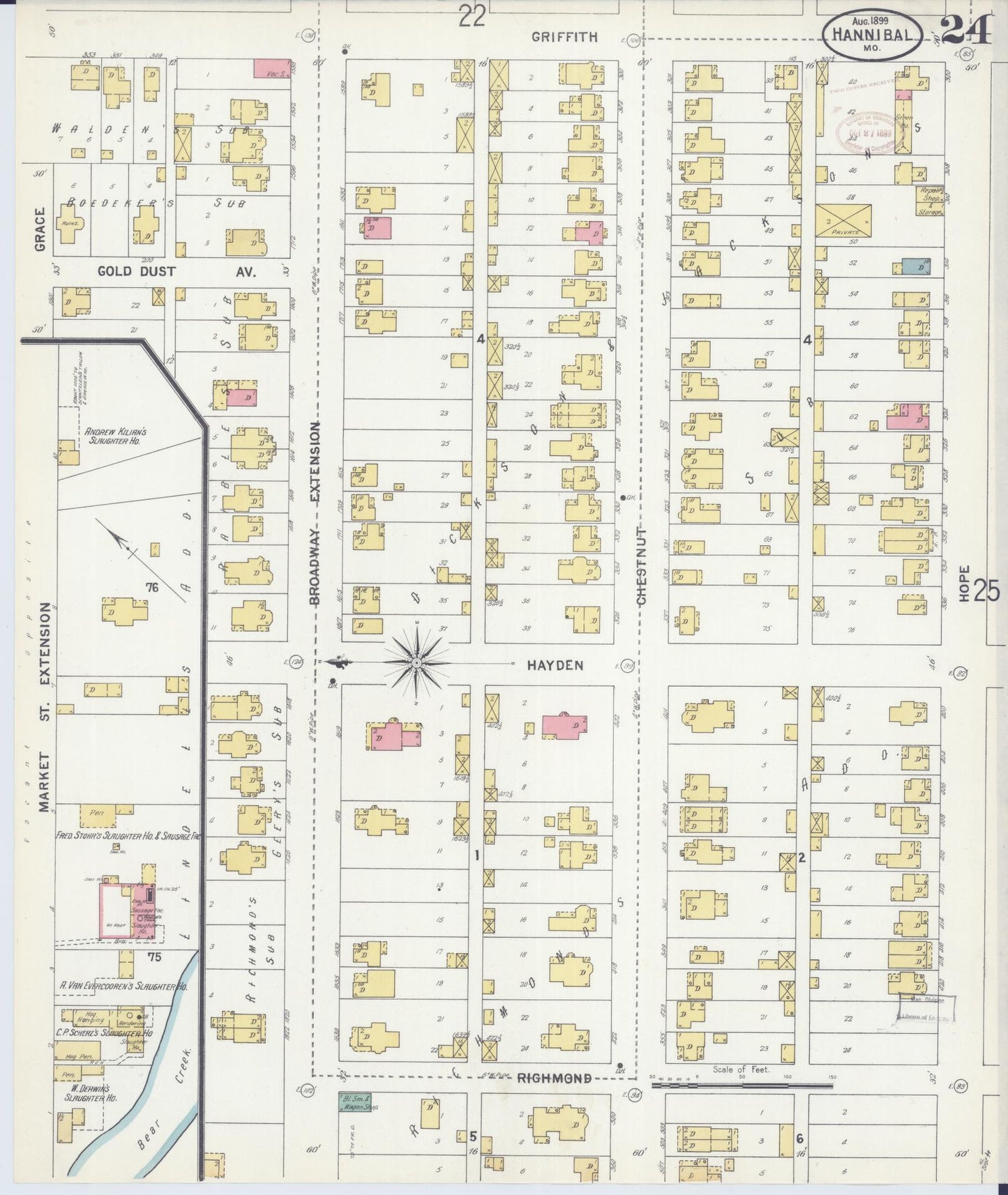 Sanborn Fire Insurance Map from Hannibal, Marion County, Missouri (1899), Sheet #0024 - Complete Map Set gallery image, historic Sanborn map, vintage wall art, Missouri Missouri