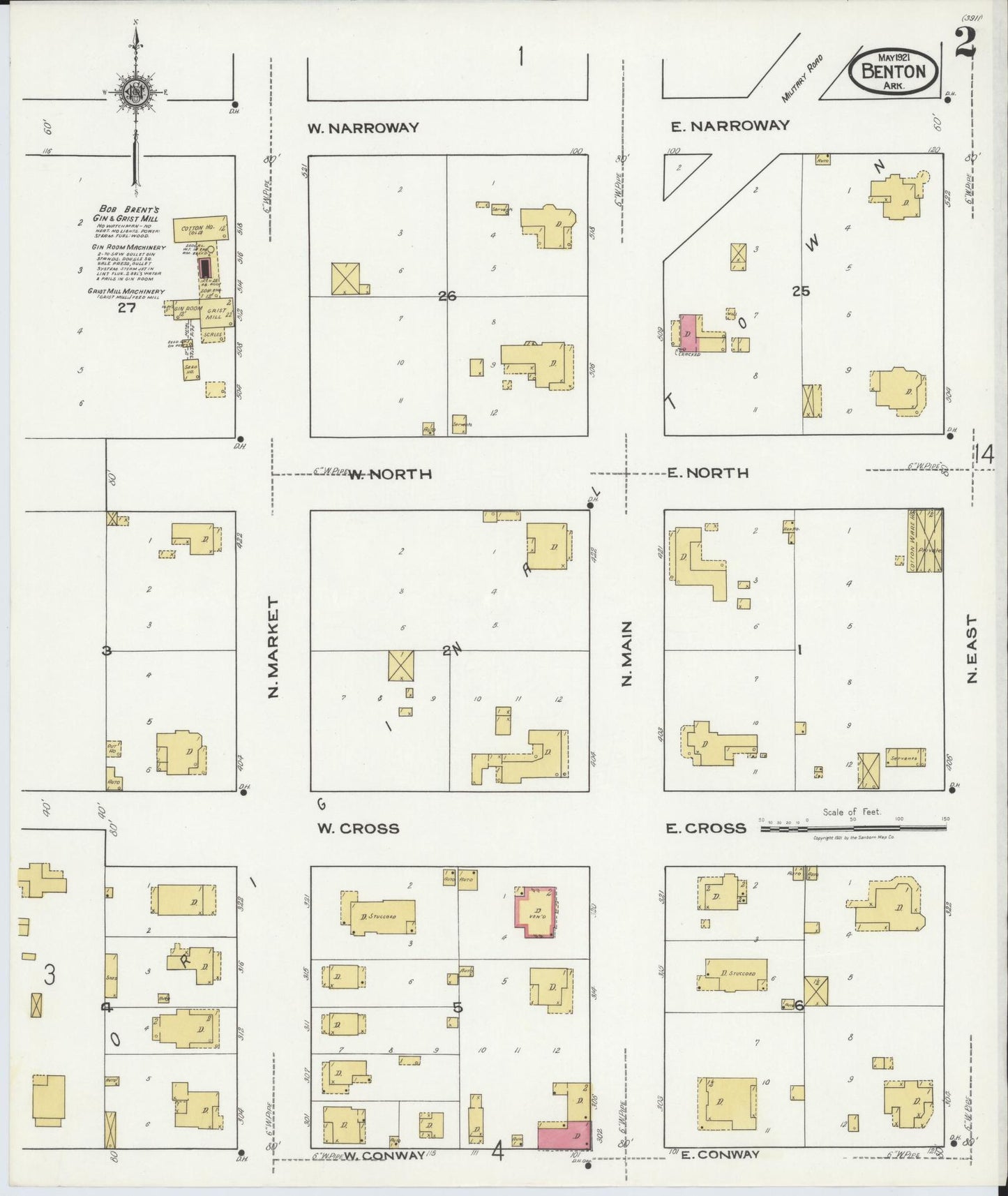 Sanborn Fire Insurance Map from Benton, Saline County, Arkansas (1921), Sheet #0002 - Historic Sanborn Fire Insurance Map Print, vintage old map wall art, antique decor, genealogy gift, Arkansas Arkansas map