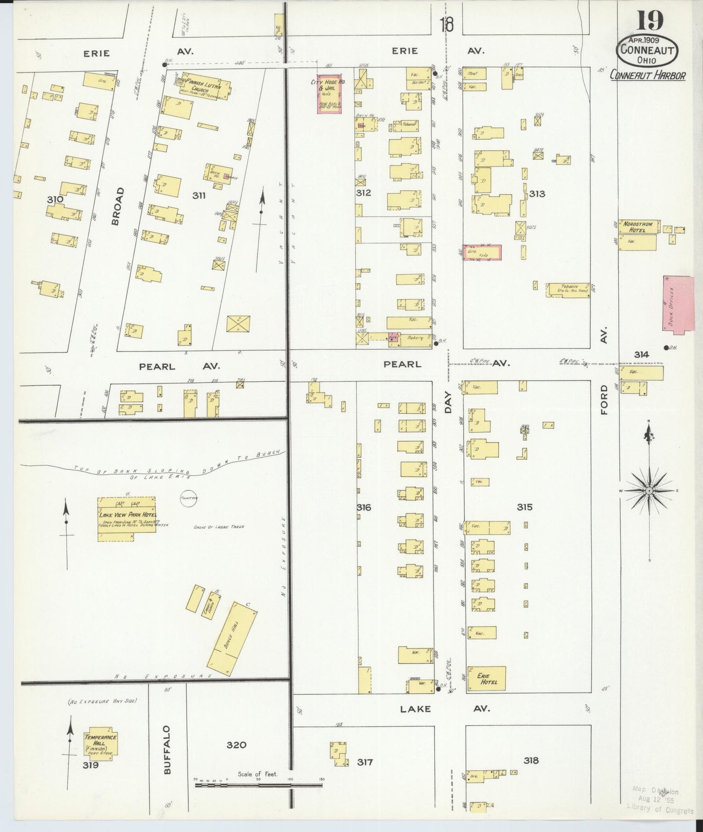 Sanborn Fire Insurance Map from Conneaut, Ashtabula County, Ohio (1909), Sheet #0019 - Historic Sanborn Fire Insurance Map Print, vintage old map wall art, antique decor, genealogy gift, Ohio Ohio map