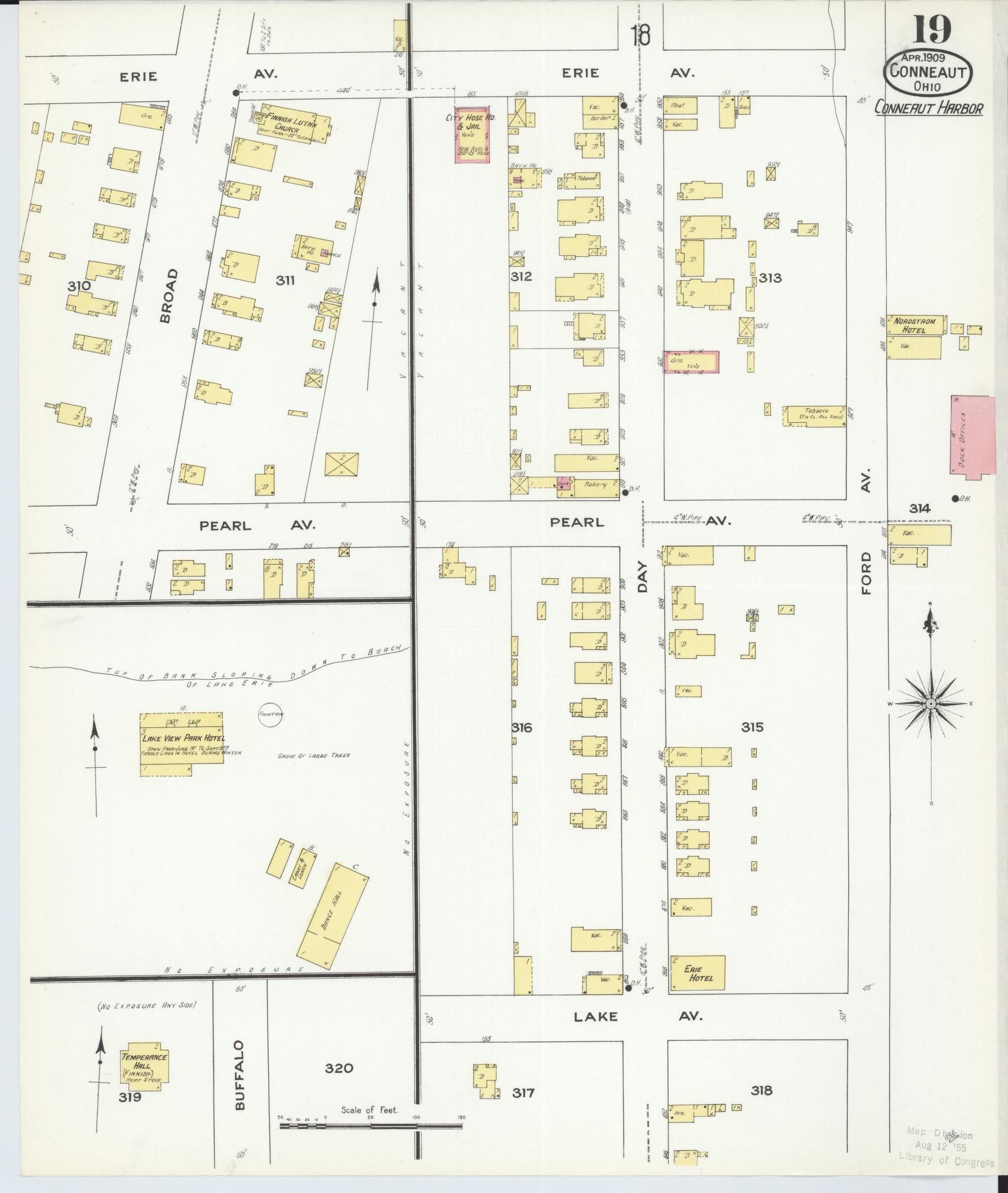 Sanborn Fire Insurance Map from Conneaut, Ashtabula County, Ohio (1909), Sheet #0019 - Historic Sanborn Fire Insurance Map Print, vintage old map wall art, antique decor, genealogy gift, Ohio Ohio map