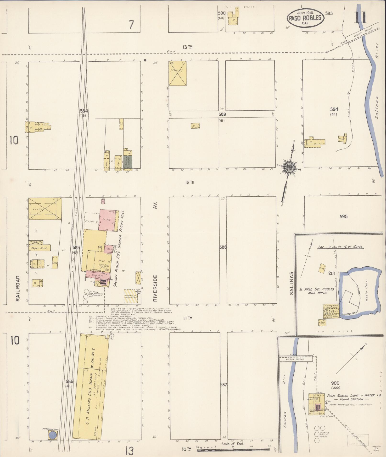 Sanborn Fire Insurance Map from Paso Robles, San Luis Obispo County, California (1910), Sheet #0011 - Complete Map Set gallery image, historic Sanborn map, vintage wall art, California California