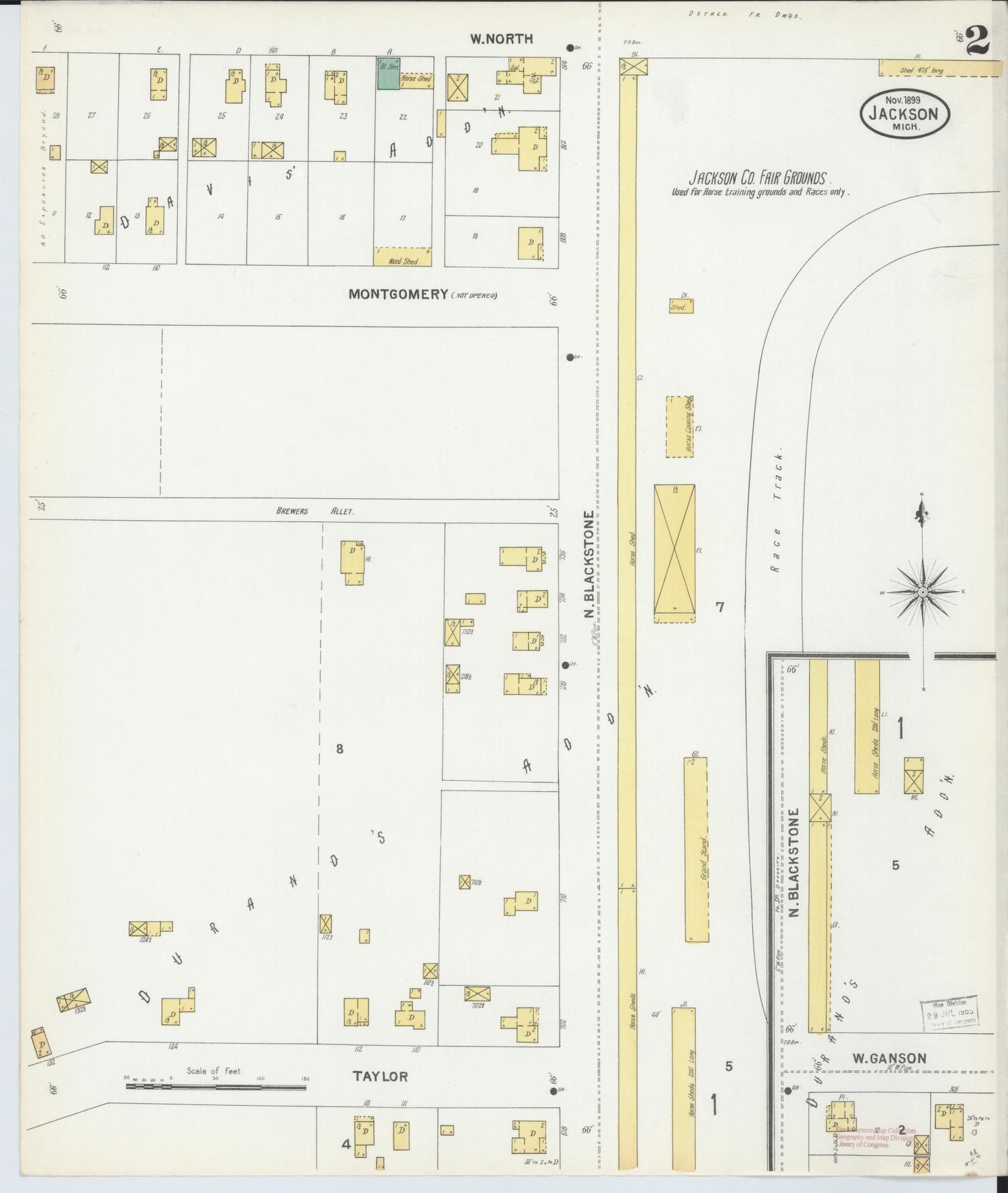 Sanborn Fire Insurance Map from Jackson, Jackson County, Michigan (1899), Sheet #0002 - Historic Sanborn Fire Insurance Map Print, vintage old map wall art, antique decor, genealogy gift, Michigan Michigan map