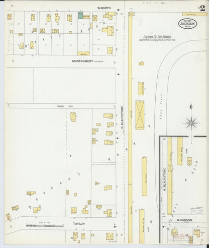 Sanborn Fire Insurance Map from Jackson, Jackson County, Michigan (1899), Sheet #0002 - Historic Sanborn Fire Insurance Map Print, vintage old map wall art, antique decor, genealogy gift, Michigan Michigan map