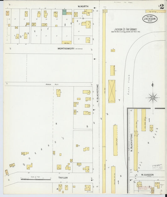 Sanborn Fire Insurance Map from Jackson, Jackson County, Michigan (1899), Sheet #0002 - Historic Sanborn Fire Insurance Map Print, vintage old map wall art, antique decor, genealogy gift, Michigan Michigan map