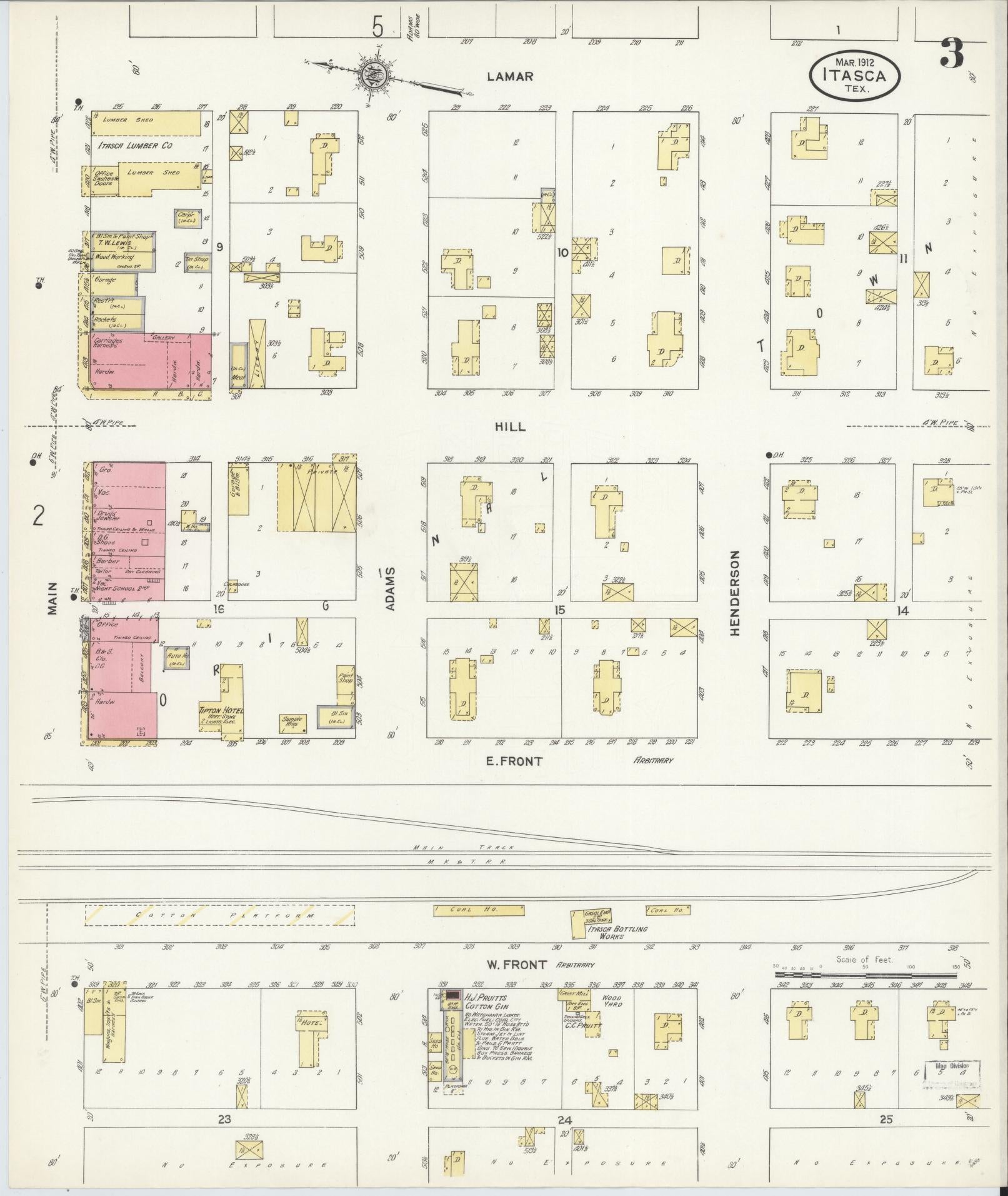 Sanborn Fire Insurance Map from Itasca, Hill County, Texas (1912), Sheet #0003 - Complete Map Set gallery image, historic Sanborn map, vintage wall art, Texas Texas