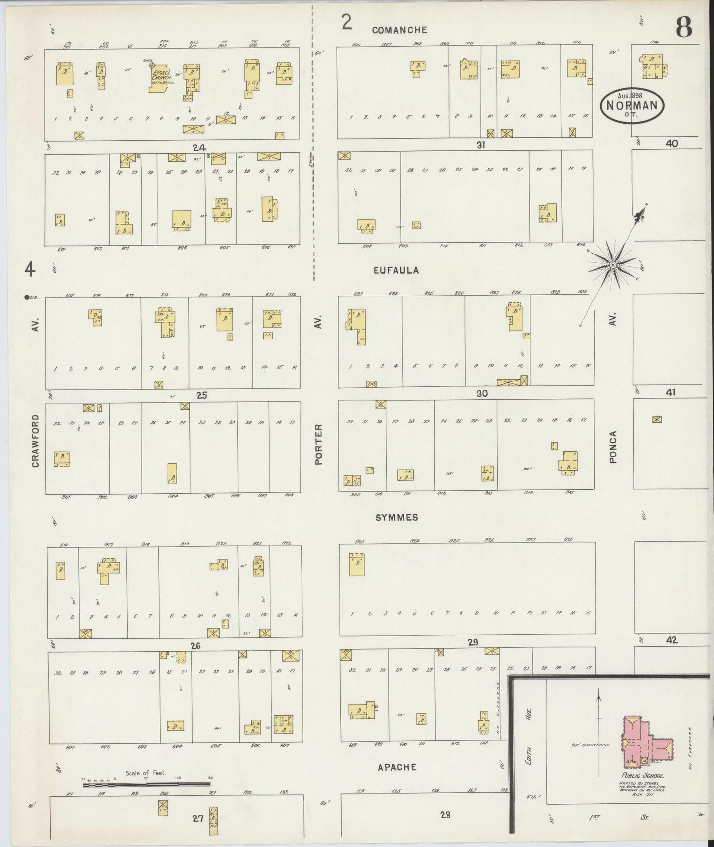 Sanborn Fire Insurance Map from Norman, Cleveland County, Oklahoma (1898), Sheet #0008 - Complete Map Set gallery image, historic Sanborn map, vintage wall art, Oklahoma Oklahoma