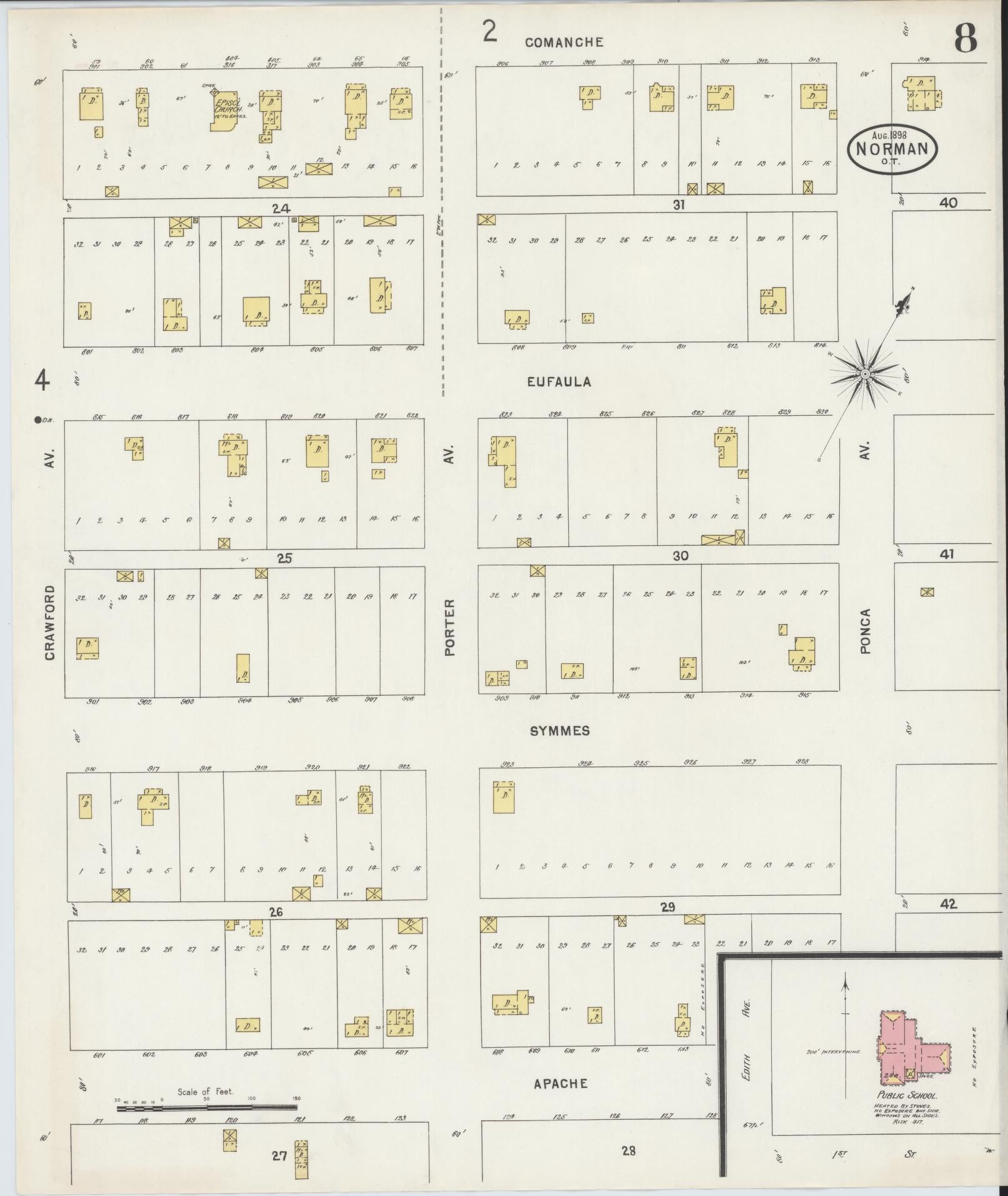 Sanborn Fire Insurance Map from Norman, Cleveland County, Oklahoma (1898), Sheet #0008 - Complete Map Set gallery image, historic Sanborn map, vintage wall art, Oklahoma Oklahoma
