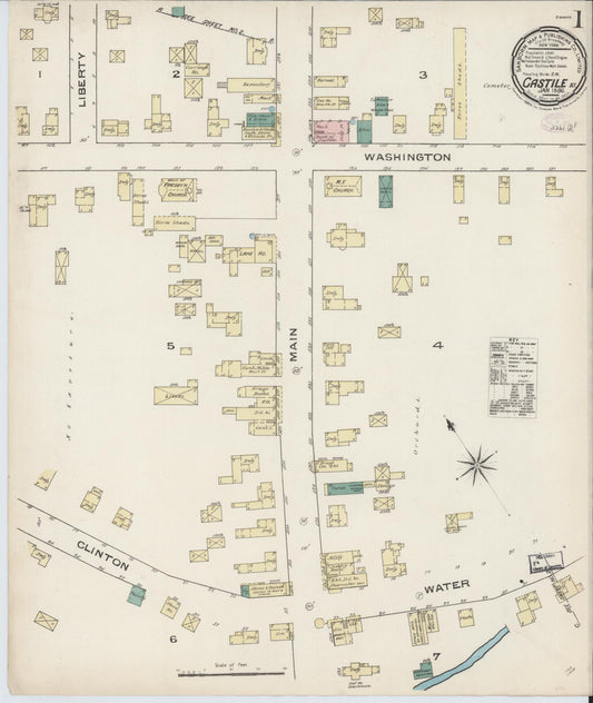 Sanborn Fire Insurance Map from Castile, Wyoming County, New York (1886), Sheet #0001 - Complete Map Set gallery image, historic Sanborn map, vintage wall art, New York New York