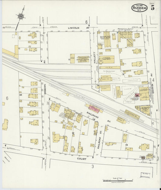 Sanborn Fire Insurance Map from Riverhead, Suffolk County, New York (1920), Sheet #0005 - Historic Sanborn Fire Insurance Map Print, vintage old map wall art, antique decor, genealogy gift, New York New York map