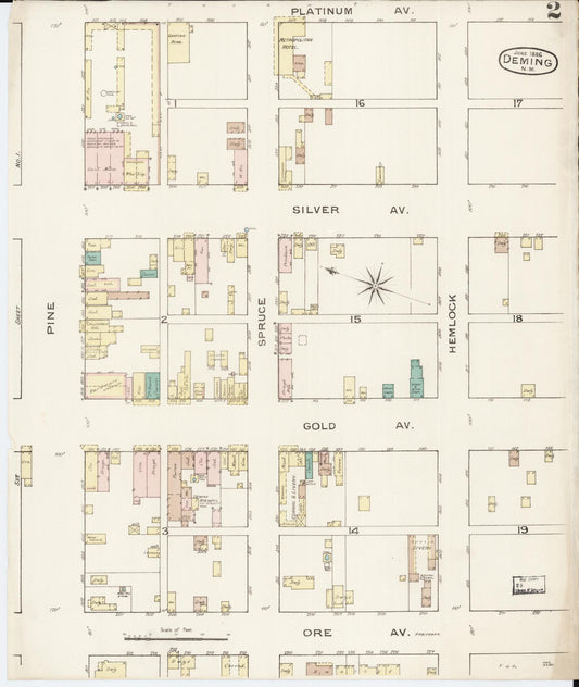 Sanborn Fire Insurance Map from Deming, Luna County, New Mexico (1886), Sheet #0002 - Historic Sanborn Fire Insurance Map Print, vintage old map wall art, antique decor, genealogy gift, New Mexico New Mexico map