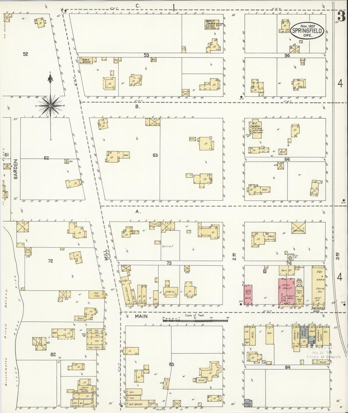 Sanborn Fire Insurance Map from Springfield, Lane County, Oregon (1907), Sheet #0003 - Complete Map Set gallery image, historic Sanborn map, vintage wall art, Oregon Oregon